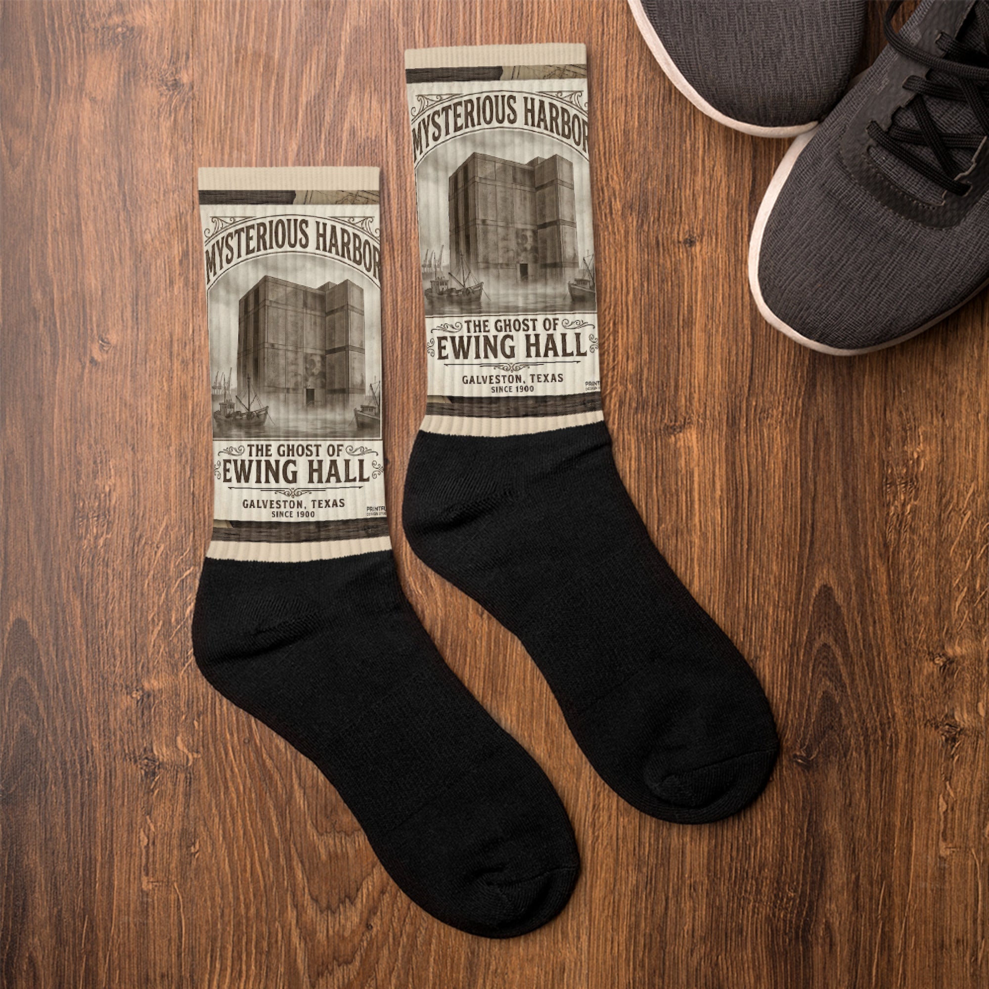 Phantom Face of Ewing Hall Halloween Socks - Made In Galveston